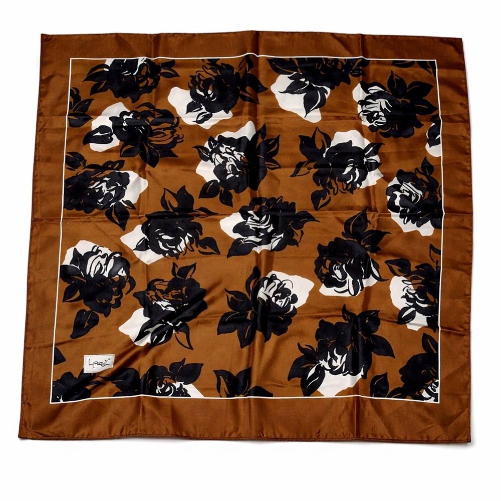 Yves Saint Laurent Vintage Silk Foulards Rose Print Scarf Brown Black 32.5” - Picture 4 of 9